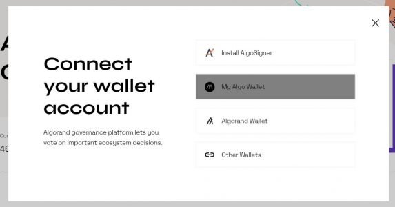 2- Click on "Connect wallet" and select the correct wallet